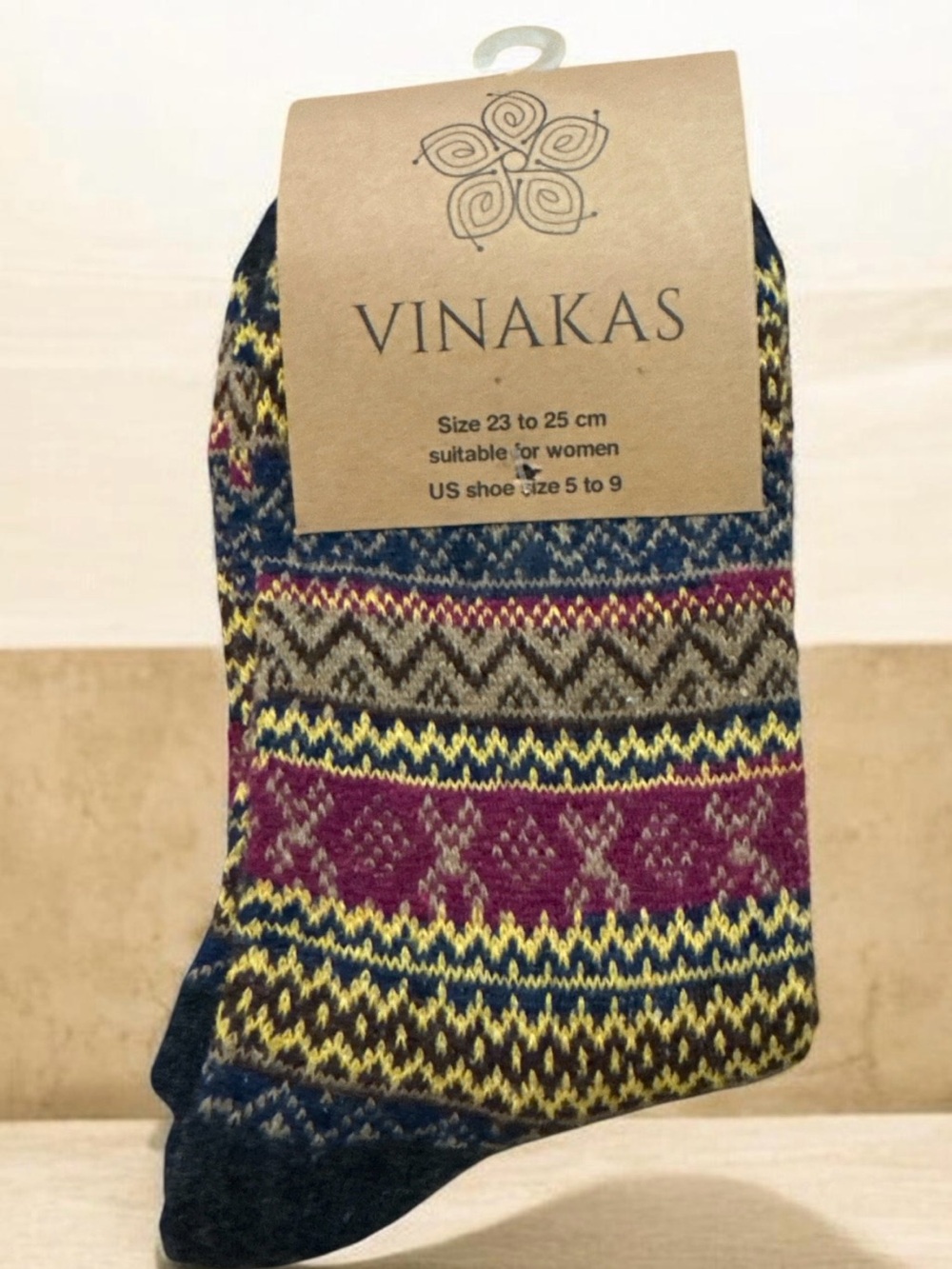 Vinakas Men’s Casual Crew Socks - Navy, Yellow, Magenta Pattern